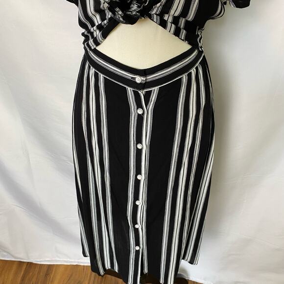 Promesa Striped Tie Top Button Skirt Midi Dress Size Small Elementality Dress - Picture 3 of 12